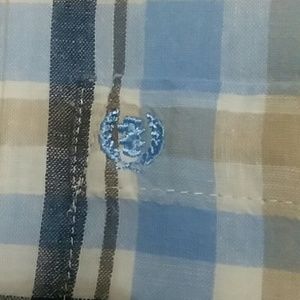 Izod Short Sleeve Linen Shirt Plaid Button Down
